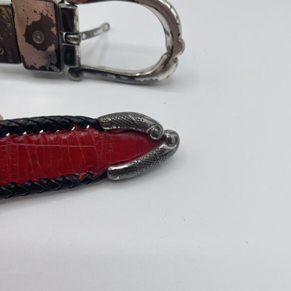 Brighton Reversible Leather Belt Size 32 Black & Red Croc Embossed Pattern - Picture 6 of 10